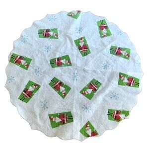 Christmas Tree Skirt Felt Santa Claus Snowflakes White Green Red 35" Decorative